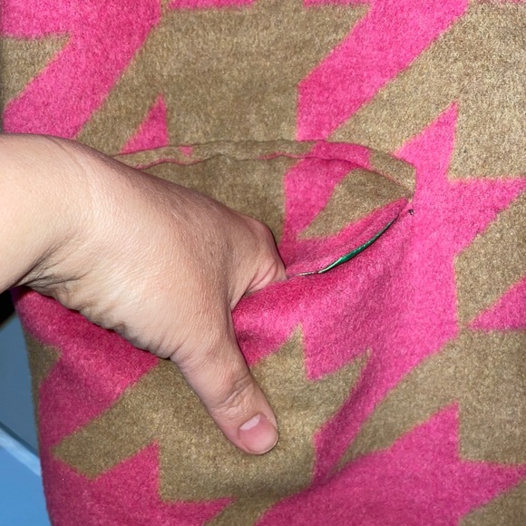 Avec Les Filles Wool Blend Brown Pink Oversized Houndstooth Printed Coat - Picture 4 of 10